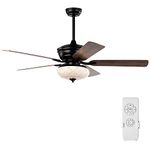 COSTWAY 52"/132cm Ceiling Fan with Light and Remote Control, Ceiling Lamps with 2-Color AC Reversible Blades, 3 Speeds & Timer for Bedroom Living Room, 3 Bulbs Not Included