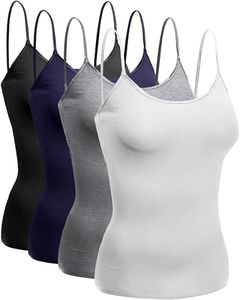Emmalise Women's Camisole Built in Bra Wireless Fabric Support Short Cami (4Pk Black, Navy, H Gray, White, Small)