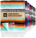 Authentic Extra Large Mexican Blanket - 70"x50" Handwoven Yoga, Serape, Artisanal Falsa, Beach, Camping, Picnic, Outdoor Blanket (Mint Orange)