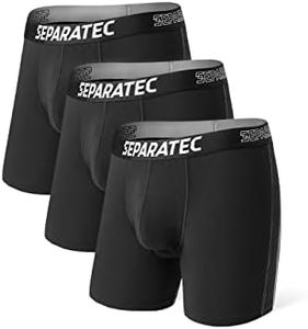 Separatec Men's Boxer Shorts Bamboo Rayon Underwear Breathable Moisture Wicking Dual Pouch 3 Pack, Black, M