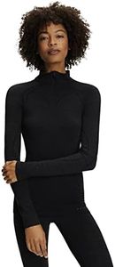 FALKE Women's Wool Tech. Zipped Longsleeved Base Layer Top, Thermal Breathable Quick Dry, Black (Black 3000), XL, 1 Piece