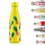 Chilly's Water Bottle - Stainless Steel and Reusable - Leak Proof, Sweat Free - Pineapple, 500ml