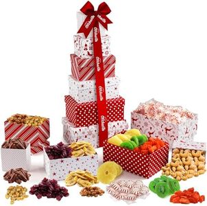 Holiday Gift Basket Tower - with Dried Fruits & Nuts Gourmet Cravings Indulgence - 6 Tier Food Basket Gift Set Great Treat Towers Christmas Gifts Present for Men & Women