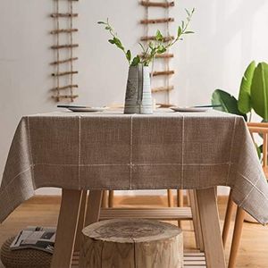 Plenmor Cotton Linen Table Cloth for Square Tables Solid Embroidery Lattice Tablecloth for Kitchen Dinning Tabletop Decoration (135x135 cm, Linen)