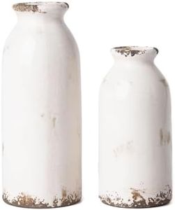 VICTOR & TERESA Small Vase Set for Home Decor, Rustic White Ceramic Vases for Flowers, Farmhouse Vases for Pampas Grass, Table, Mantel, Living Room, Shelf, Centerpieces, Set of 2, Gifts for Mom