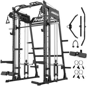 Mikolo Smith Machine, 2200lbs Squat Rack with with Silver Aluminum Pulleys, LAT-Pull Down System & Cable Crossover Machine, Training Equipment with Leg Hold-Down Attachment, Black