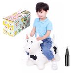 Curvaso White Bull Cow Animal Bouncy Jump Space Hopper Inflatable Ride On Kids Children's Fun Toy Gift For Boys Girls Indoors Outdoors Pump Included PA04009