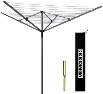 Abaseen Stendibiancheria rotante, 50 m, per interni ed esterni, con 4 bracci, stendibiancheria pieghevole da giardino, copertura e picchetto per stendibiancheria rotante