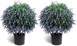 Sunnyglade 21.6” Tall Artificial Lavender Topiary Ball Tree Set of 2 Pack Potted Bushes UV Resistant Potted Plants for Indoor Outdoor Home Garden(Purple)