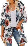 Women's Summer Cardigan Beach Kimono Jacket Loose Flowy Fashion Tops(Dasiy Flower White, XL)