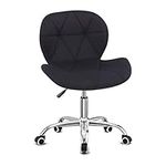 Modern Fabric Swivel Office Chair, Height Adjustable Padded Armless Desk Chair with Wheels for Home Office, Black