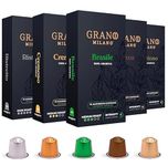 Grano Milano Variety Pack 50 Aluminium Coffee Pods Compatible with Nespresso Original line - Medium & Dark Roast Coffee Capsules Made in Italy Espresso Coffee