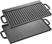 Velaze Cast Iron Pan with Handles, BBQ Grill Pan Double Sided Pre-Seasoned, Hot Pan for Gas Grill and Electric Grill, Grill Pan for BBQ, Camping, Garden - 50 x 23.2 cm