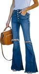 BISUAL Women's Black Bell Bottom Jeans for Women High Waisted Flare Jeans Womens Ripped Stretchy Bell Bottoms Pants