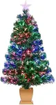 3ft Green Fiber Optic Christmas Tree,Pre-Lit Artificial Mini Christmas Tree, Tabletop Small Xmas Tree with Stars Holiday Home Decorations