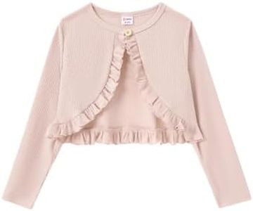 PATPAT Girls Cardigan Sweaters Girls Dress Matching Long Sleeve Ruffle Knit Dress Cover Cardigan Shrug Girl Fall Outfits Tween Girl ClothingCropped JacketApricot 9-10Years