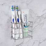 Linkidea Wall Mount Toothbrush Holder for Bathroom, Stainless Steel Tooth Brush Stand for Electric Toothbrush, Toothpaste, Razor, Self Adhesive Wallmount/Countertop 5 Slots Organizer (Chrome)