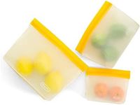 MUMI Reusable Zip Up Bags - Food Storage Bags Travel Organizer - Airtight and Leak-proof Ziplock Bags - Set of 3 Reusable Bags with Zipper - Yellow