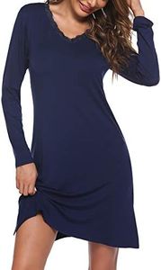 Ekouaer Camicia da Notte Donna Camicia da Notte Maniche Lunga Pigiama Comodo Ampio Tinta Unita Abbigliamentoda Casa,Blu Navy,S