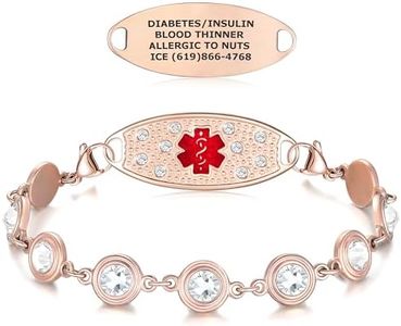 Divoti Medical Alert Bracelets for Women, Custom Engraved Brilliance Medical ID Bracelet — PVD Rose Gold/TP Red / 6.25"