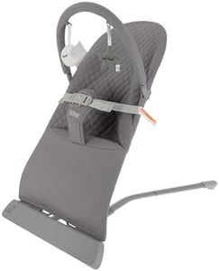 Nuby Baby Bouncer Seat - Portable Infant Bouncer with Music, Fun Sounds, and Soothing Vibrations - 0-6 Months - Gray