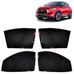KINGSWAY® Magnite Car Sun Shade Z-Black Non Magnetic Fix Type Curtains for 2020 Onwards Model, Compatible with Nissan Magnite Side Window Car Sunshade, Only Half Cut in Front Window, Black, 4 Piece