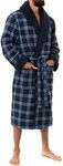 John Christian Men's Bonded Fleece Robe, Blue Check, Navy / Blue, Medium