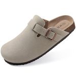 KIDMI Women's Suede Clogs Leather Mules Cork Footbed Sandals Potato Shoes with Arch Support, Grey 44 (Size 11.5-12)