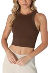 NIKIBIKI Women Seamless Ribbed High Neck Crop Top, Made in U.S.A, One Size, Coffee Bean, One Size