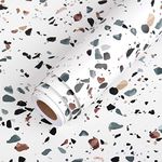 LaCheery 60CM x 4M Matte White Terrazzo Contact Paper for Countertops Waterproof Wallpaper Stick and Peel Granite Countertop Contact Paper Decorative Wall Paper Roll for Kitchen Island Cabinets Vanity