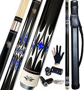 Tai ba cues 2-Piece Pool cue Stick + Hard Case, 13mm Tip, 58", Hardwood Canadian Maple Professional Billiard Pool Cue Stick 18,19,20,21,22 Oz Pool Stick (Selectable)-Blue, Black, Red, Gray, Green