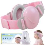 ECHOCUBE Baby Ear Defender, 25dB Noise Cancelling Headphones for Babies 0-48 Months, CE & ANSI Certified Adjustable Baby Ear Muffs for Sleep, Airplane Travel - Pink