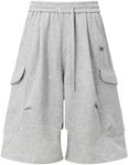 Aelfric Eden Men’s Baggy Cargo Sweat Shorts Washed Oversized Y2K Streetwear Unisex Casual Bermuda Jorts Summer Capri Pants Grey XL