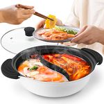 Hot Pot with Divider Non-Stick Casserole Shabu Shabu Pot for Induction Cooktop 10.7’’ Suitable for 2-3 Person (White-10.7'')