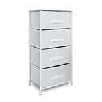 Clarisworld Drawers Storage Tower Dresser - Wood Top, Sturdy Steel Frame, Organizer Unit for Bedroom, Hallway, Entryway, Closets – Laminated Fabric (White -4 Drawers)