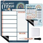 Boho Magnetic Weekly Meal Planner Dry Erase Board For Refrigerator - Magnetic Meal Planner For Refrigerator Dry Erase, Weekly Dinner Menu Board For Kitchen Conversion Chart Magnet, Grocery List Magnet