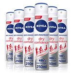 NIVEA Anti-Perspirant Deodorant Spray Dry Confidence Pack of 6 (6 x 250 ml), 48hr Deodorant for Women, Anti-Perspirant Spray for Women, Dual Active Dry Freshness