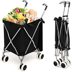 Goplus Folding Shopping Cart with Wheels, Grocery Cart with Removable Oxford Cloth Liner, Lightweight Shipping and Utility Cart for Groceries Laundry Picnic (Black)