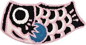 Cute Fish Bath Rug Mat Soft Non-Slip Bathroom Rug Japanese Style Koi Flag Floor Carpet for Shower Room, Water Absorbent Indoor Mats, Machine Washable 17.7"x33.4"(Black Pink)