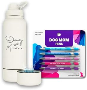 rubyloo Funny Dog Mom Gift Pen Set & Dog Mom Water Bottle (Cream) Bundle