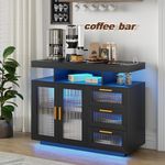 Sideboard Buffet Cabinet with Storage with 3 Drawers and 2 Doors, Auto-Sensor RGB Lights Console Table with Charging Station,Touch Control Console Coffee Bar Table for Kitchen,Dinning(Black)