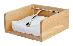 Spiretro Cocktail Paper Napkin Flat Holder, Decorative Beverage Napkin Caddy with Sophisticatedly Metal Center Bar, Solid Wood with Grain for Kitchen Dinging Countertop, Rustic Natural Beige