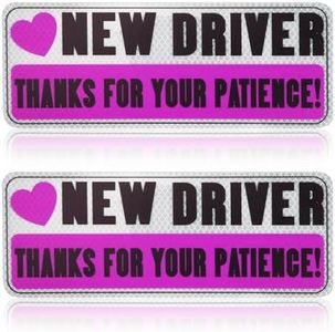 2pcs New Driver Stickers, Thanks for Your Patience Reflective New Driver Magnet Novice Driver Sign Car Decal for Novice Drivers (New Driver)