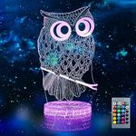 Owl 3D Illusion Lamp LED Night Light, USB Powered 16 Colours Flashing Remote Control Switch Bedroom Decoration Lighting Night Light Kids Adults for Boys Girls Birthday, Christmas, Festival Gifts