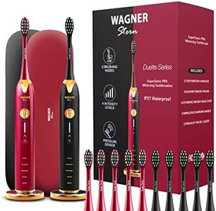 Wagner Stern. Duette Series. 2 Electric toothbrushes with Pressure Sensor. 5 Brushing Modes and 4 Intensity Levels, 10 Dupont Bristles, 2 Premium Travel Cases. (Burgundy/Black)