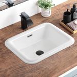 KARAMAG Bathroom Vessel Sink 19x15 Inch Drop In Bathroom Sink Rectangular Semi Recessed Bathroom Sink With Overflow White Ceramic Modern Sink Bowl Vanity Sink Above Counter Basin