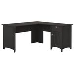 Bush Furniture Salinas L Shaped Desk with Storage in Vintage Black | Modern Farmhouse Corner Table with Drawers and Cabinets for Home Office