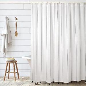 Folkulture Shower Curtain, 72'' X 72", Boho Shower Curtains with Tassels, Black and White Shower Curtain for Bathroom Decor, Water Repellent, Premium Recycled Cotton (Black)