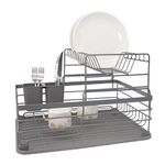 HomeCloud Kitchen Dish Rack Steel |Dish Drainer | Steel Drying Rack with Removable Drain Board, Rack 2-Tier Large, Size(43L x 31W x 18H cm), Alloy Steel, Black