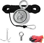 THCMAG Double Sided Magnet Fishing Kit with Grappling Hooks, Gloves, 1500lbs combined strength Strong Retrieval Neodymium Magnets with 65FT Black Rope for River Magnetic Recovery Salvage Fishing.
